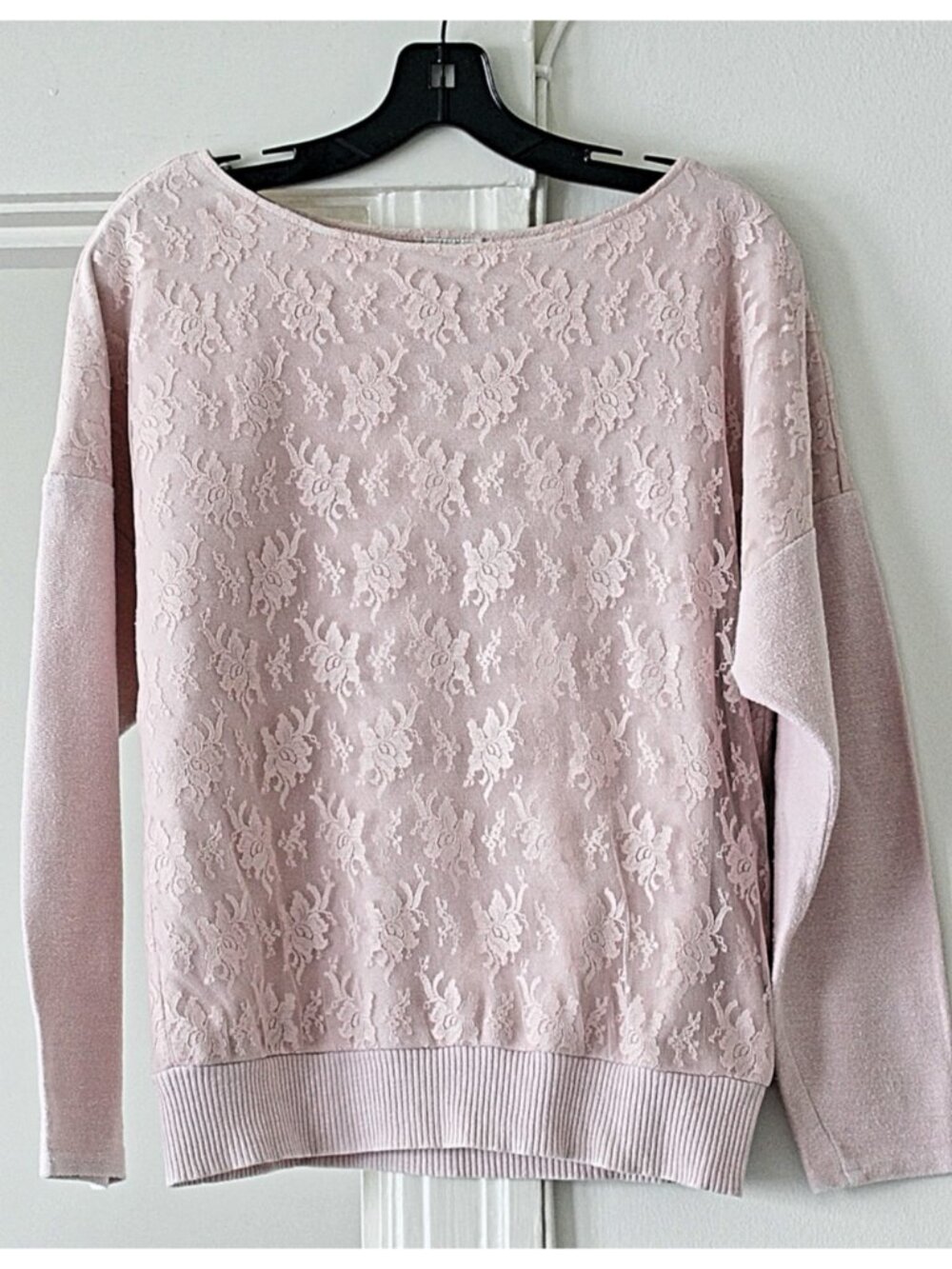 Gunne Sax - Vintage 1970s (Original Tag) Lace Sweatshirt, Pink, Med